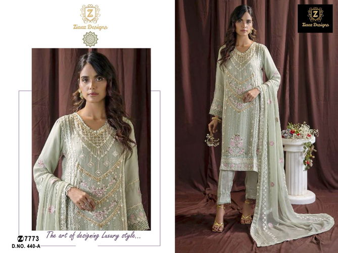 440 Ziaaz Designs Embroidery Georgette Pakistani Suits Wholesale Market In Surat
